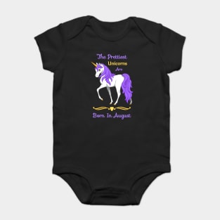 Pretty Purple Unicorns Are Born In August Birthday Girl Baby Bodysuit